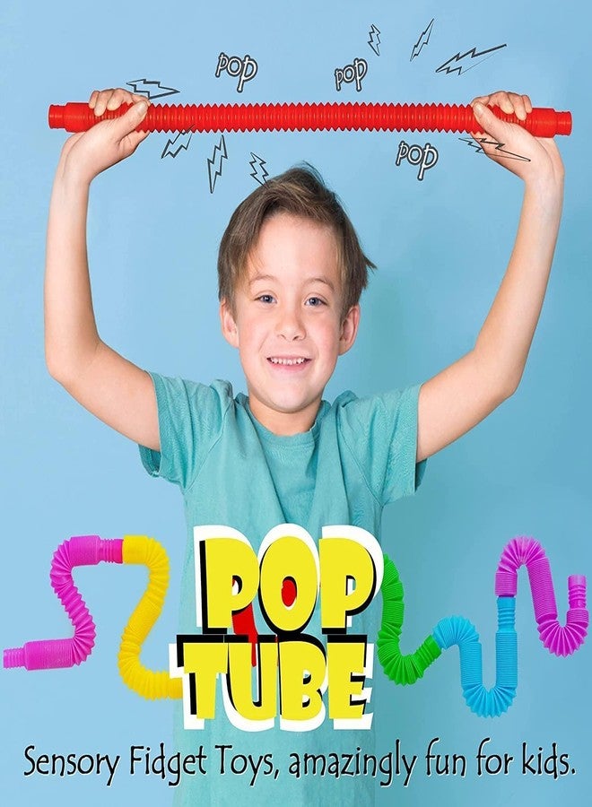 VIRELLO Pop Tubes Fidget Toy, Sensory Tubes, Poppin Pipes for Kids, Stress Relief Stretch Bend Build and Connect Toy, Fidget Toys for Sensory Learning, Colorful Pop Tubes (Pack of 8) - Image 4