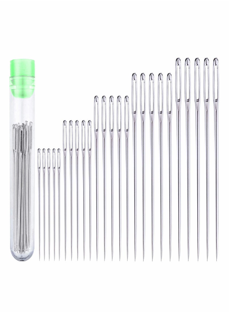 Excefore Large Eye Needles, 25 Pcs Large Eye Stitching Needles for Hand Sewing with 5 Different Sizes with Clear Storage Tube Stainless Steel Needles for Handicrafts, Sewn Needles  - Image 1