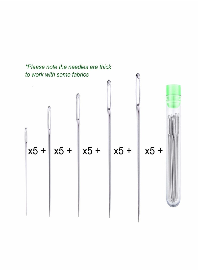 Excefore Large Eye Needles, 25 Pcs Large Eye Stitching Needles for Hand Sewing with 5 Different Sizes with Clear Storage Tube Stainless Steel Needles for Handicrafts, Sewn Needles  - Image 3