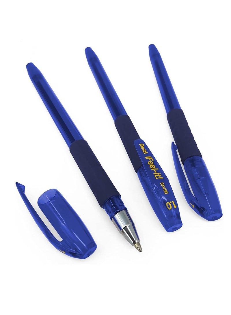 Pentel 12-Piece Ifeel-It Ballpoint Pen 1.0mm Tip Blue Ink - Image 2
