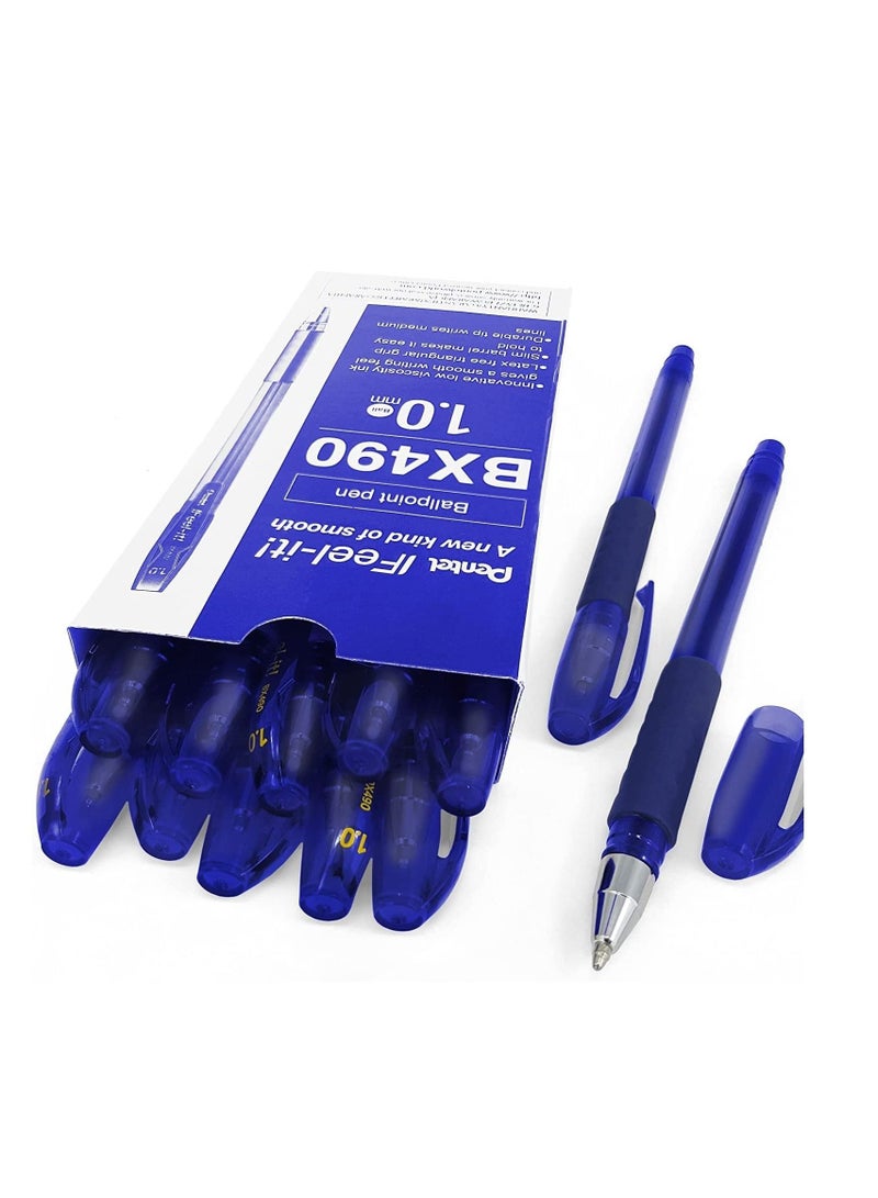 Pentel 12-Piece Ifeel-It Ballpoint Pen 1.0mm Tip Blue Ink - Image 1