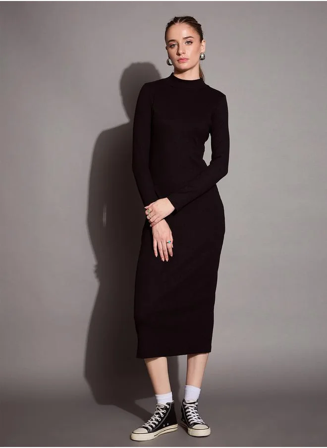 SASSAFRAS Ribbed Bodycon Midi Dress with Back Slit by Styli
