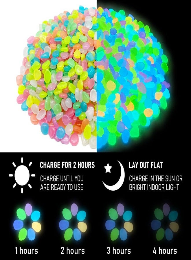 حصى متوهجة متعددة الألوان من ZRAIUPUSA، أحجار متوهجة، صخور متوهجة، ديكور ملون لأحواض الأسماك والممرات والحدائق وأحواض السمك والممرات ومداخل السيارات، حصى لامعة تعمل بالضوء أو ضوء الشمس (1000 قطعة، متعددة الألوان) - Image 4