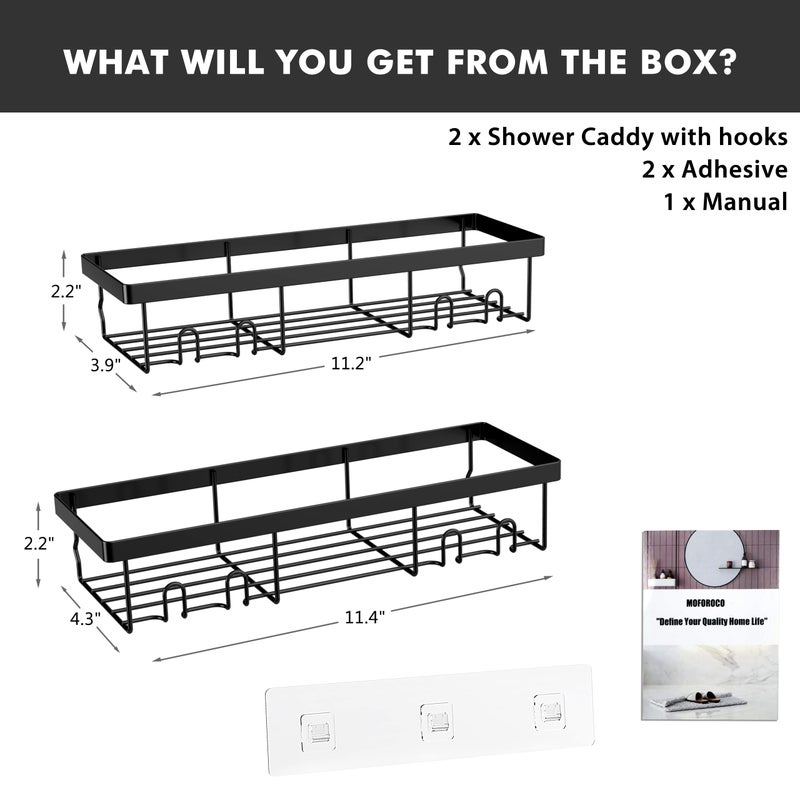 Moforoco Shower Caddy Shelf Organizer Rack, Self Adhesive Black Bathroom Shelves Basket, Home Farmhouse Wall Inside Organization and Storage Decor Rv Accessories, First Camper Apartment Essentials - Image 3