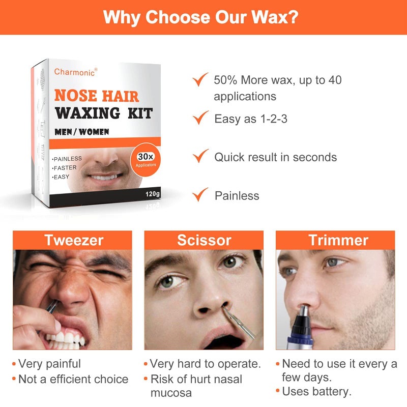 Charmonic 120g Charmonic Nose Hair Waxing Kit with 30 Applicators, Quick and Painless Removal for Men and Women, Enough for 15-20 Uses - Image 3