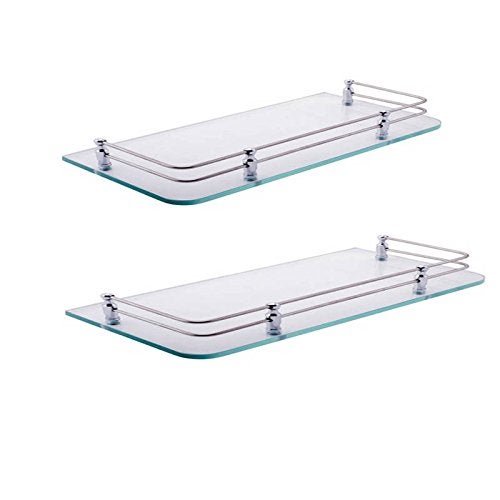Fortune Rectangular Wall Mount Glass Shelf, 2 Pack (18 X 6), Chrome Finish, Modern Style, Bathroom & Kitchen  - Image 3