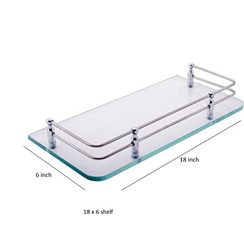 Fortune Rectangular Wall Mount Glass Shelf, 2 Pack (18 X 6), Chrome Finish, Modern Style, Bathroom & Kitchen  - Image 4