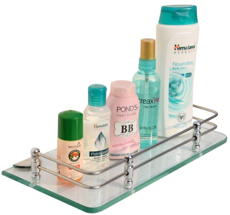 Fortune Rectangular Wall Mount Glass Shelf, 2 Pack (18 X 6), Chrome Finish, Modern Style, Bathroom & Kitchen  - Image 2
