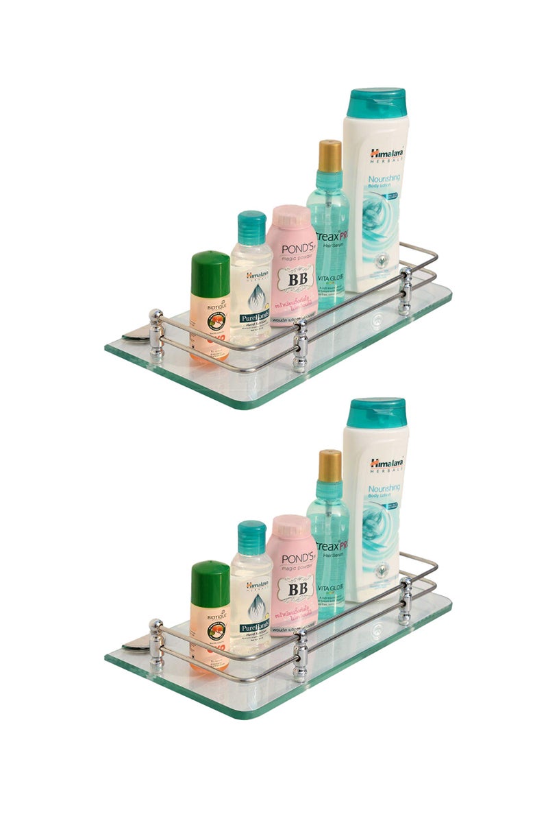 Fortune Rectangular Wall Mount Glass Shelf, 2 Pack (18 X 6), Chrome Finish, Modern Style, Bathroom & Kitchen  - Image 1