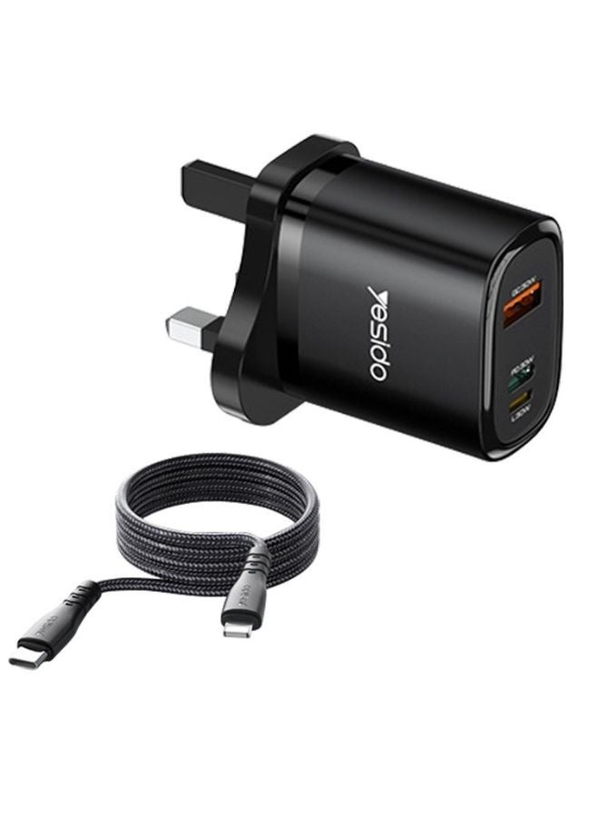 يسيدو شاحن 30 وات من النوع C - شاحن حائط عالي السرعة بثلاثة منافذ: USB-A وType-C وLightning - Image 1