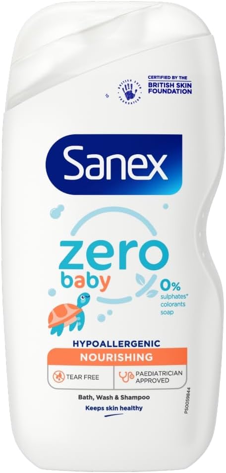 Sanex Zero Hypoallergenic Nourishing Baby Bath Foam Shampoo 450 ml 0 colourants sulphates soap leaves skin feeling soft and hydrated paediatrician approved tear free formula