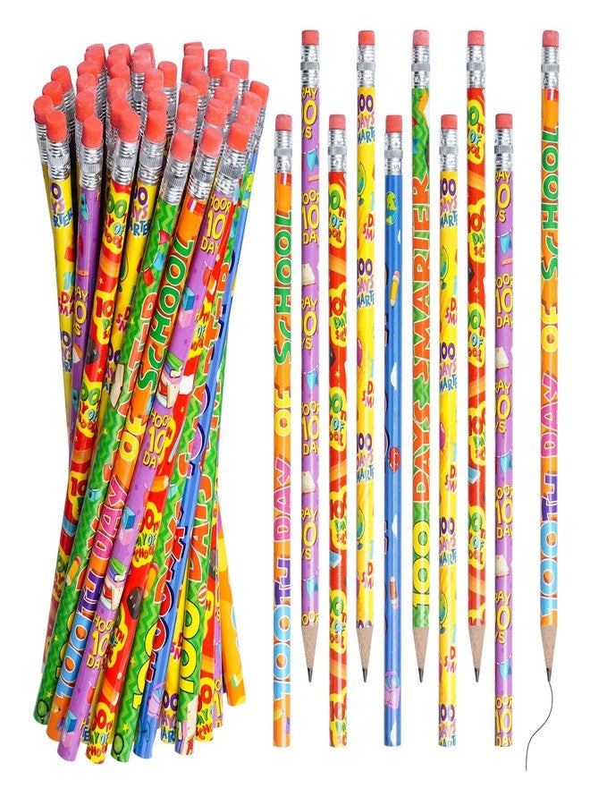 Rbenxia 48PCS 100th Days Wooden Pencils with Erasers Assortment Colorful Novelty Pencils Awards Incentives for Office Supplies Giveaways Favor - Image 1