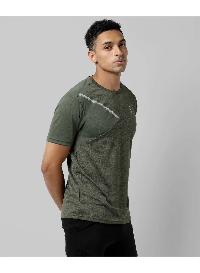 Campus Sutra Men's Solid Olive Green Regular Fit Activewear T-Shirt