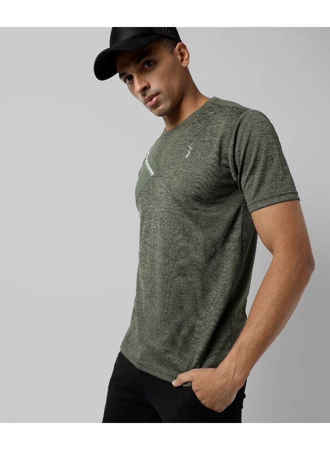 Campus Sutra Men's Solid Olive Green Regular Fit Activewear T-Shirt