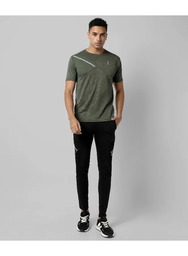 Campus Sutra Men's Solid Olive Green Regular Fit Activewear T-Shirt