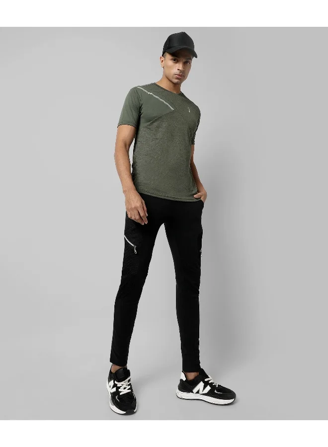 Campus Sutra Men's Solid Olive Green Regular Fit Activewear T-Shirt