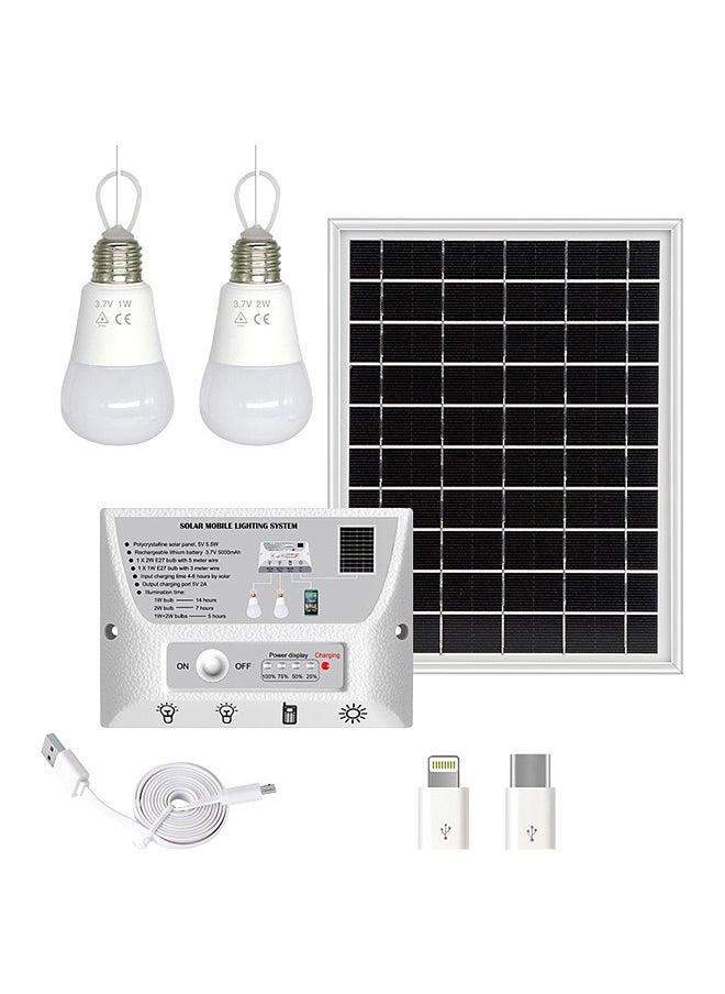Generic - Portable Solar Lighting System Waterproof 5.5W Solar Panel 1W & 2W LED Bulbs 5000mAh Controller with Phone Charging Port Compatible with Android/ iOS/ Type-C Outdoor Bulb Lamps - Image 1