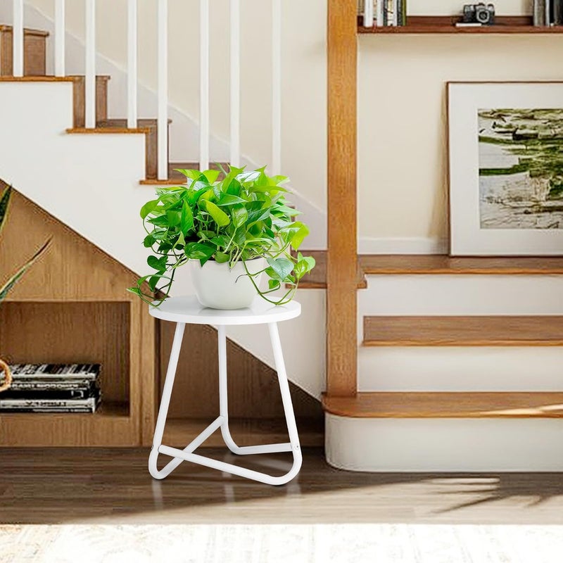 HDANI Round Plant Stand, Flower Stand, Plant Shelf Made of Wood and Metal, Modern Shelf for Indoor Plants for Living Room, Balcony and Office, White, 35 cm + 50 cm (Set) - Image 5