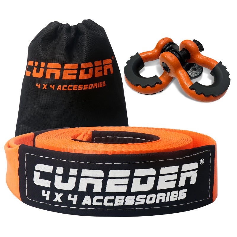 Cureder Tow Strap Recovery Kit 3 x 20ft 35121 lbs Rope 34 D Ring Shackles 2pcs Storage Bag Tree Saver Winch Strap Truck SUV ATV Off Road Vehicle Towing Strap Kit