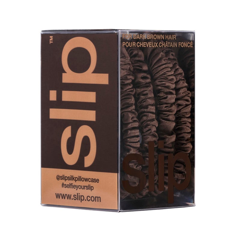 slip Silk Skinny Scrunchies - Dark Brown | Set of 4 Pure Silk Skinny Scrunchies | 100% Mulberry Silk, Anti-Crease, Gentle on Hair, Reduces Breakage | Stylish & Durable, Ideal for All Hair Types - Image 4