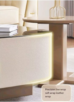 fashionhome Set of 2 Multipurpose Use Modern Anti Collison Design Leather Wrapped Nested Coffee Tables Strong Base Tempered Glass Tabletop Side Tables Round Edges Center Table for Living Room Home Office 40x38.5 and 80x80 cm  - Image 5