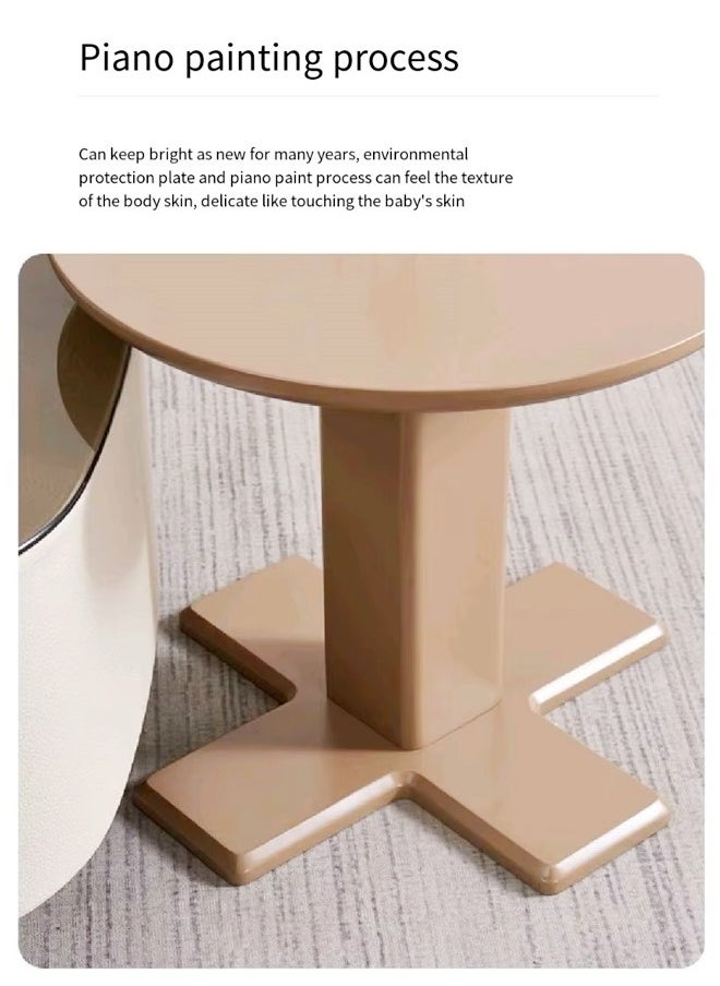 fashionhome - Set of 2 Multipurpose Use Modern Anti Collison Design Leather Wrapped Nested Coffee Tables Strong Base Tempered Glass Tabletop Side Tables Round Edges Center Table for Living Room Home Office 40x38.5 and 80x80 cm - Image 1