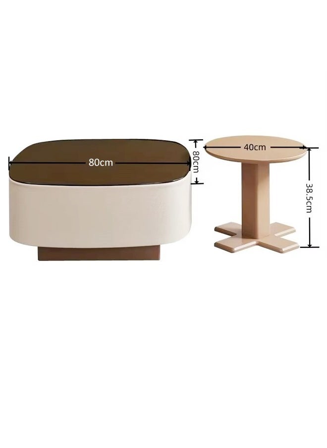 fashionhome - Set of 2 Multipurpose Use Modern Anti Collison Design Leather Wrapped Nested Coffee Tables Strong Base Tempered Glass Tabletop Side Tables Round Edges Center Table for Living Room Home Office 40x38.5 and 80x80 cm - Image 1
