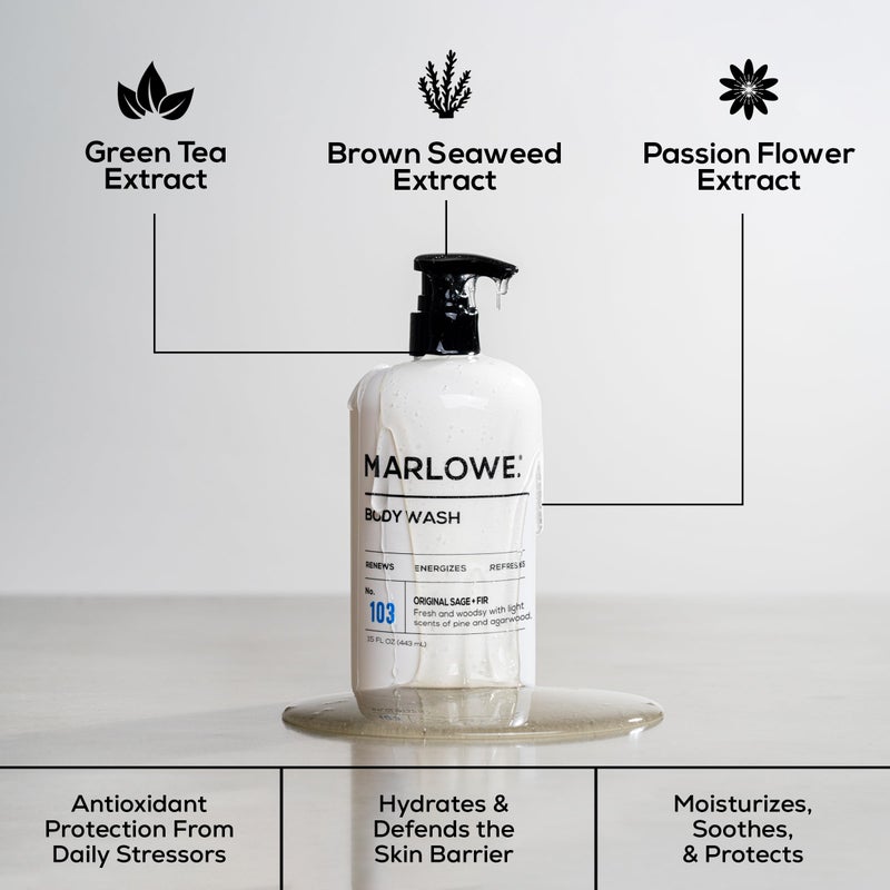 MARLOWE. No. 103 Body Wash 16 oz Pump, Original, Energizing & Refreshing Shower Gel with Willow Bark & Green Tea Extracts, Cleanses, Moisturizes, Smooths & Nourishes, Fresh Pine & Agarwood Scent - Image 2
