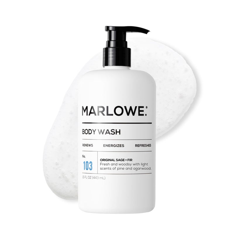 MARLOWE. No. 103 Body Wash 16 oz Pump, Original, Energizing & Refreshing Shower Gel with Willow Bark & Green Tea Extracts, Cleanses, Moisturizes, Smooths & Nourishes, Fresh Pine & Agarwood Scent - Image 1