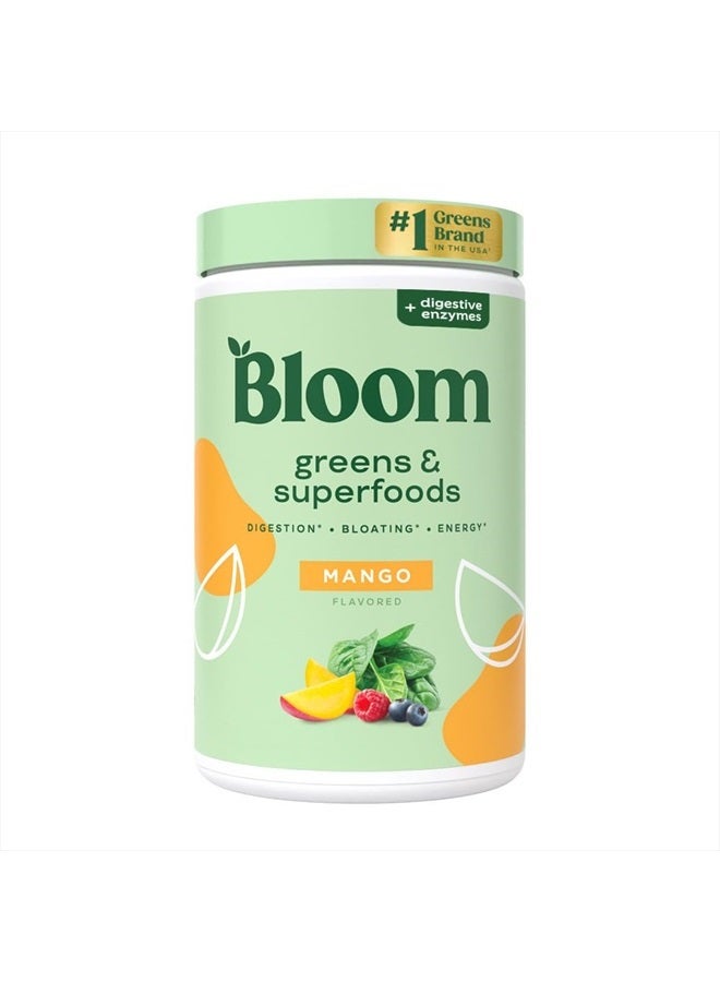 Bloom Nutrition Superfood Greens Powder, Digestive Enzymes with Probiotics and Prebiotics, Gut Health, Bloating Relief for Women, Chlorella, Green Juice Mix with Beet Root Powder, 25 SVG, Mango - Image 1