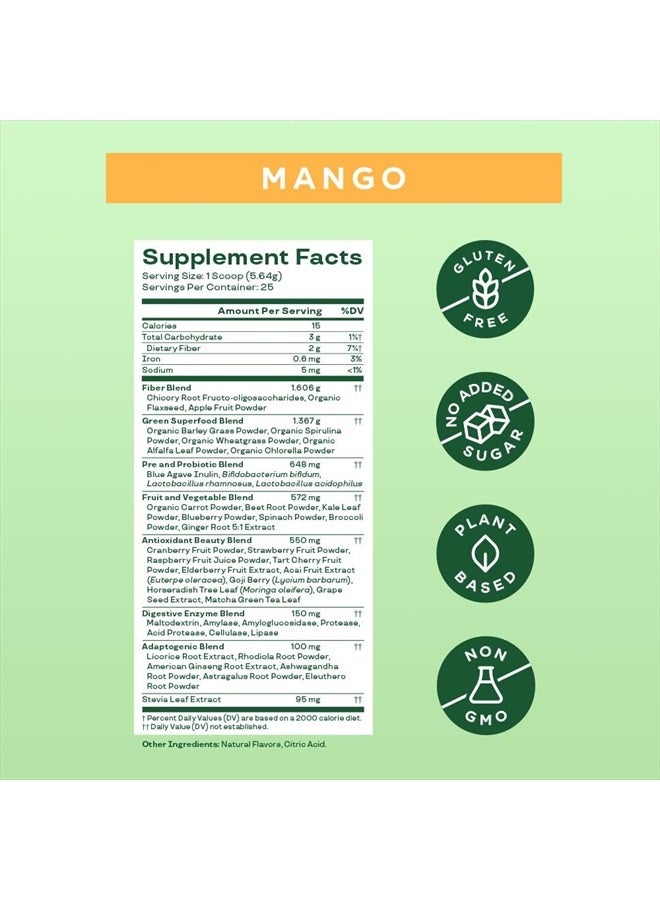 Bloom Nutrition Superfood Greens Powder, Digestive Enzymes with Probiotics and Prebiotics, Gut Health, Bloating Relief for Women, Chlorella, Green Juice Mix with Beet Root Powder, 25 SVG, Mango - Image 4