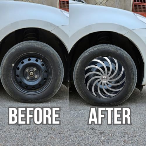 PRIGAN 16 Inch Silver Black Wheel Cover/Cap for All 16 Inch Cars (Size 16 Inch) (Set of 4 Pcs) (Press Fitting) Model- Cyclone Silver Black 16 - Image 3