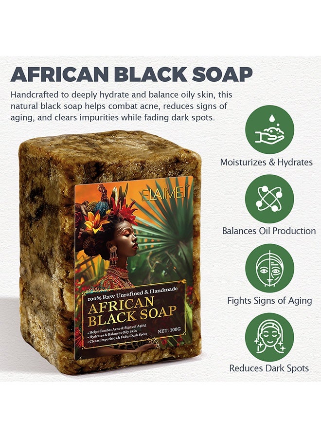 Elaimei African Black Soap, Raw African Black Soap, Wash With Shea Butter Fade Dark Spots And Acne Spots Anti Aging Hydrates Balance Oily Skin, Face & Body Wash, 100% Raw Organic Unrefined And Handmade African Black Soap, 100G - Image 4