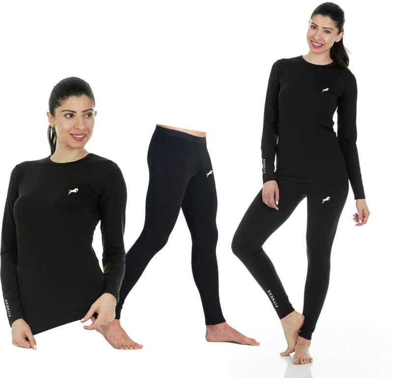 QUADA Women's Compression Dry Fit Long Sleeve Running Athletic T-Shirt & Lower Workout Sports. (Black, XL) - Image 5