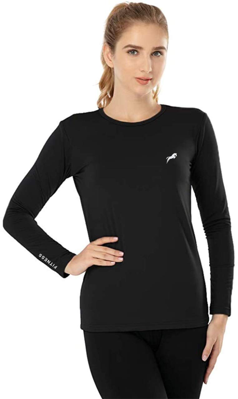QUADA Women's Compression Dry Fit Long Sleeve Running Athletic T-Shirt & Lower Workout Sports. (Black, XL) - Image 2