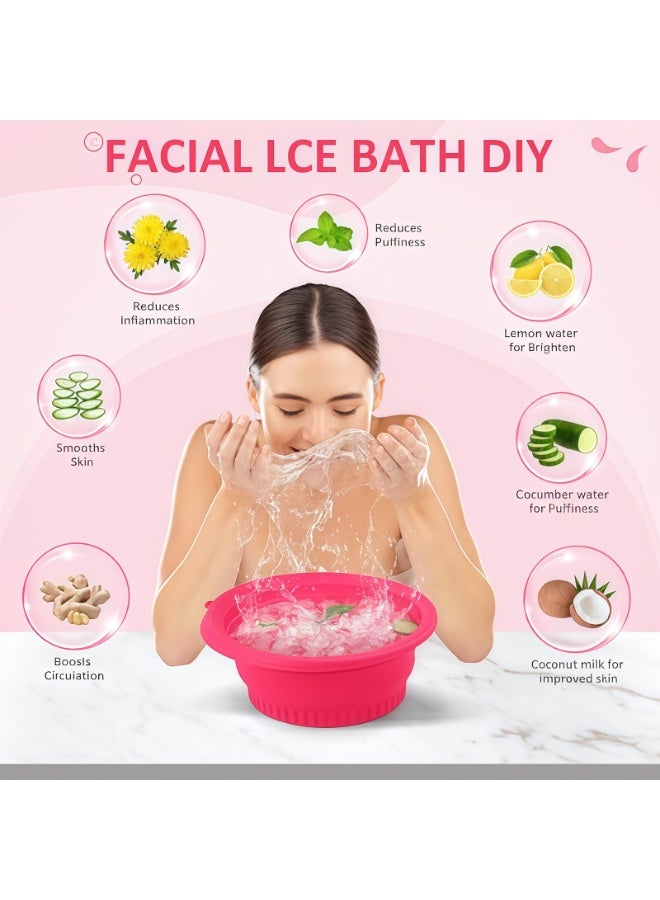 CHIYLE Face Bowl for Ice with Built-In Ice Tray, Collapsible Silicone Face Ice Bath Bowl for Skin Tightening, Acne Relief, Magenta - Image 4