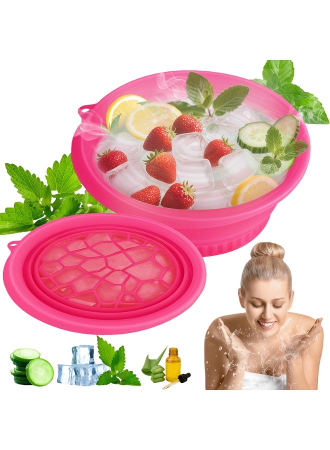 CHIYLE Face Bowl for Ice with Built-In Ice Tray, Collapsible Silicone Face Ice Bath Bowl for Skin Tightening, Acne Relief, Magenta - Image 1
