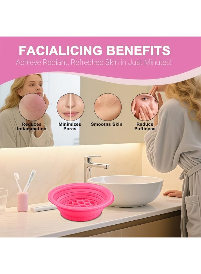 CHIYLE Face Bowl for Ice with Built-In Ice Tray, Collapsible Silicone Face Ice Bath Bowl for Skin Tightening, Acne Relief, Magenta - Image 3