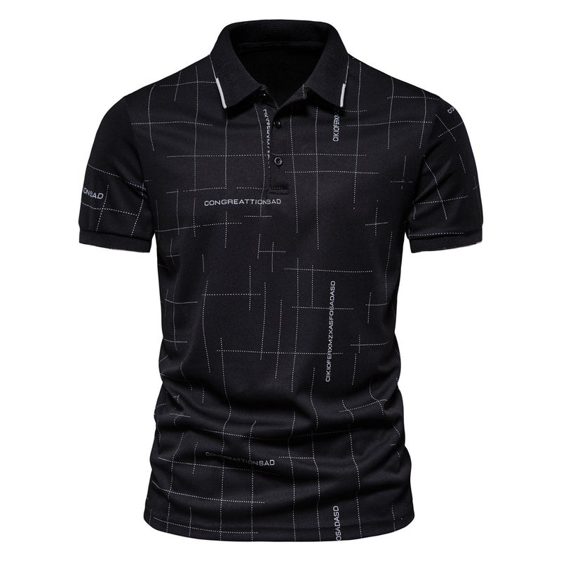 Men's Short Sleeve Polo Shirt Letter Print Casual T-Shirt Turn Collar - Image 2