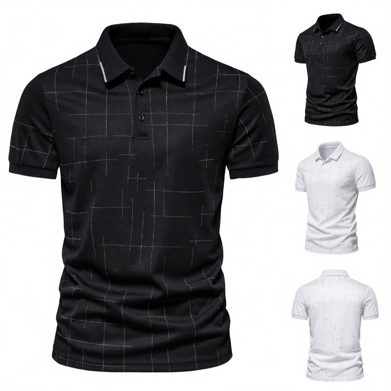 Men's Short Sleeve Polo Shirt Letter Print Casual T-Shirt Turn Collar - Image 1