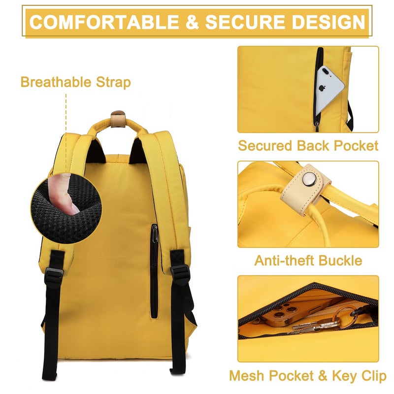 VASCHY Laptop Backpack for Men and Women, Unisex Vintage Water Resistant Casual Daypack Rucksack Bookbag for School College Yellow - Image 5