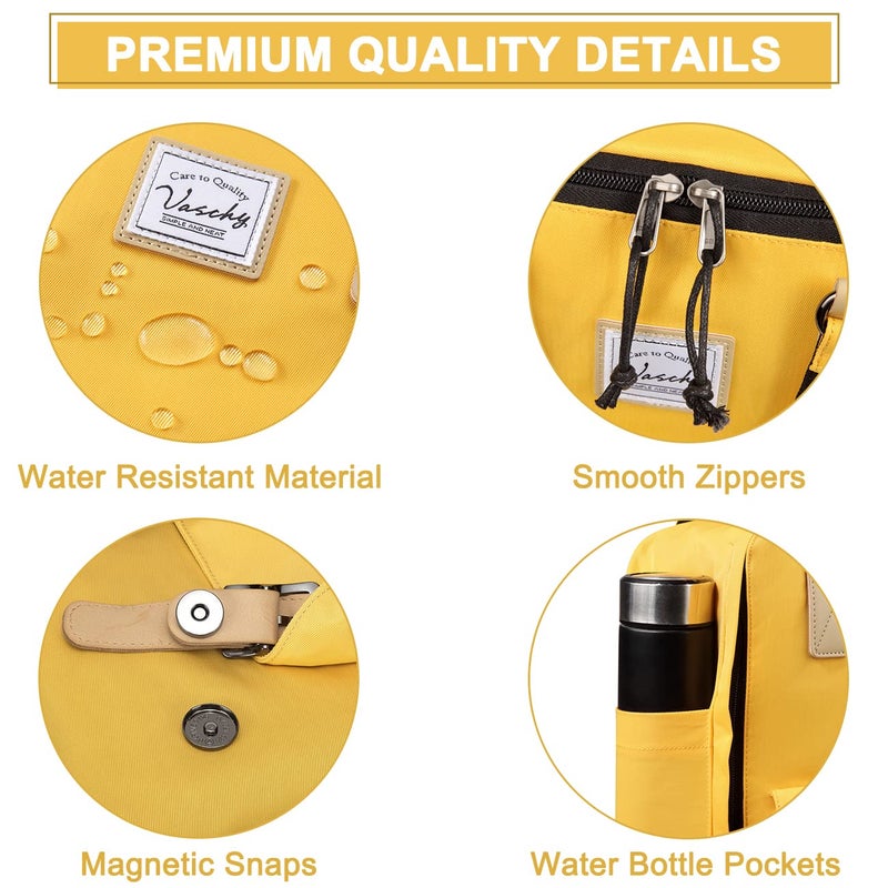 VASCHY Laptop Backpack for Men and Women, Unisex Vintage Water Resistant Casual Daypack Rucksack Bookbag for School College Yellow - Image 4