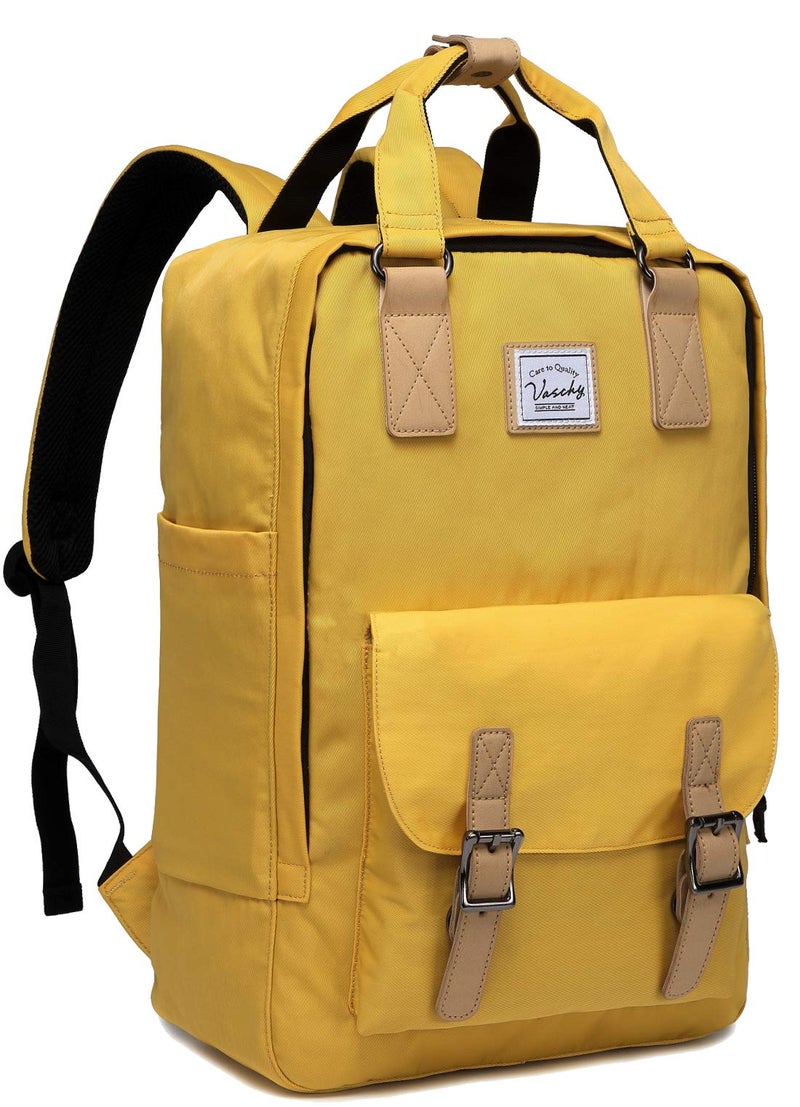 VASCHY Laptop Backpack for Men and Women, Unisex Vintage Water Resistant Casual Daypack Rucksack Bookbag for School College Yellow - Image 1