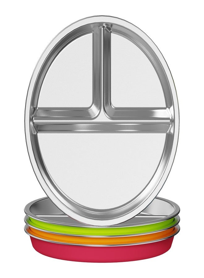 Jayour Kids Stainless Steel Plates with Anti-Slip Silicone Sleeves | Microwave & Dishwasher Safe | Premium Divided Plates for Hassle-Free Eating | Perfect for Toddlers & Kids of All Ages - Set of 4 Plates - Image 1