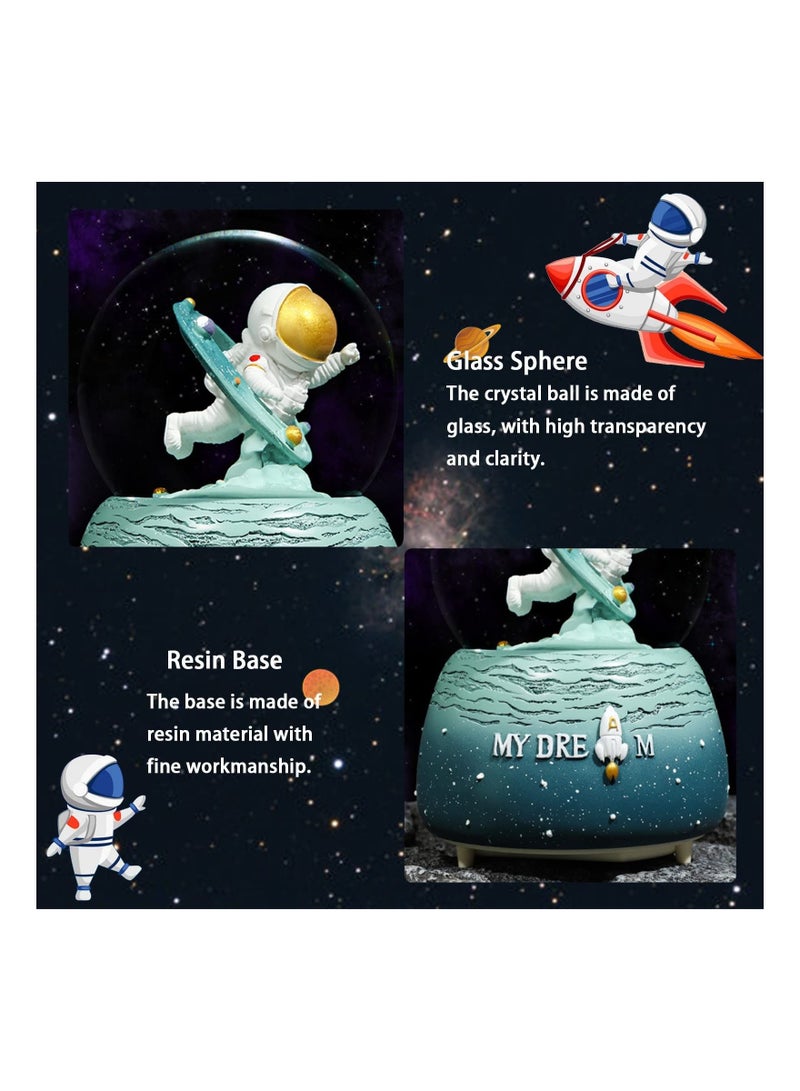 Captaintech Snow Globes for Kids,  80MM Sparkling Astronaut Toy with Music, Astronaut Music Box Birthday Decoration for Boys Girls Age 8-12 - Image 3