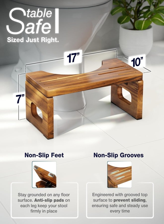 BLUEWEST Acacia Wood Foldable Toilet Stool for Adults, 7 Inch Poop Stool for Bathroom, Non-Slip Toilet Step Stool with Space-Saving Collapsible Design - Image 3