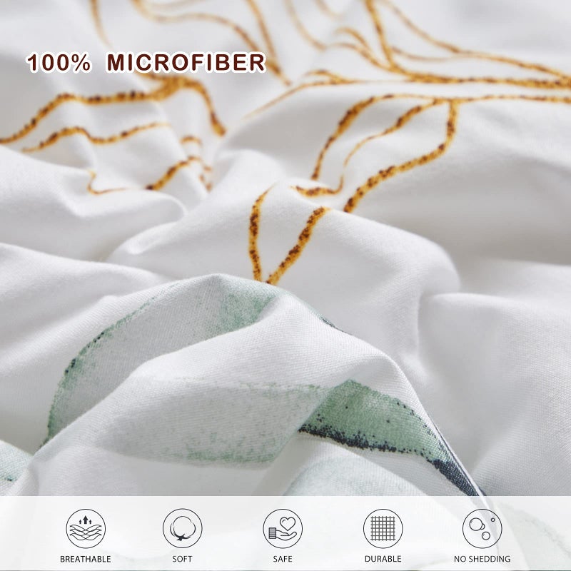 Joyreap 7 Piece Bed in a Bag Queen, Green Leaves Printed on White Botanical Design, Microfiber Set for All Season (1 Comforter, 2 Pillow Shams, 1 Flat Sheet, 1 Fitted Sheet, 2 Pillowcases) - Image 4