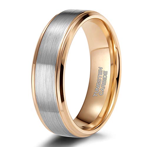 TRUMIUM خواتم زفاف للرجال TRUMIUM 8 مم مطلية بالذهب الوردي من كربيد التنجستن حلقة بتصميم مزدوج اللون مصقولة مريحة مقاس 10.5 - Image 1