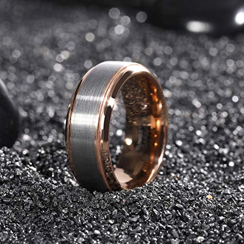 TRUMIUM خواتم زفاف للرجال TRUMIUM 8 مم مطلية بالذهب الوردي من كربيد التنجستن حلقة بتصميم مزدوج اللون مصقولة مريحة مقاس 10.5 - Image 2