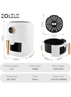 ZOLELE Zolele ZA004 Electric Air Fryer 4.5L Capacity Non-Stick Coating Frying Basket Knob Control Temperature 80-200 Degree Celsius 4D Hot Air Circulation Pull Pan Automatic Power Off s1400W Power - Black  - Image 3